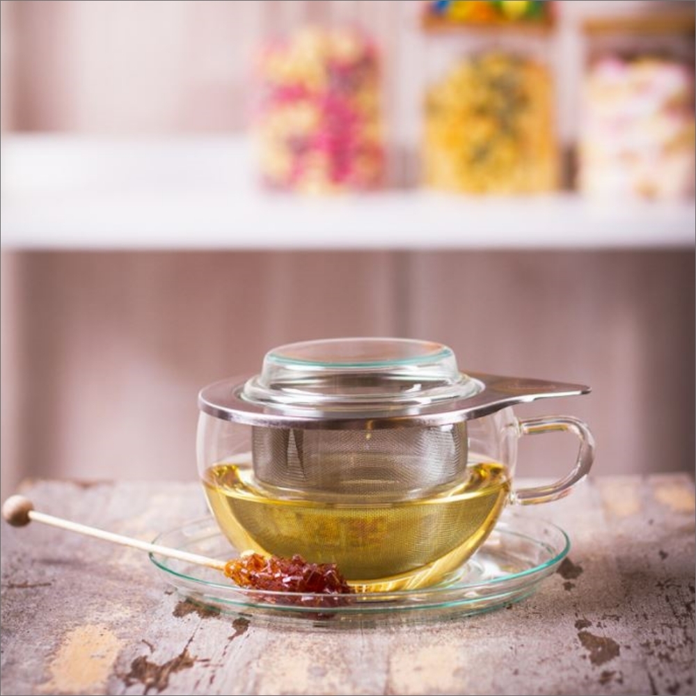 Trendglas Jena TEA TIME - S Teetasse mit Edelstahlfilter, 0,3 L